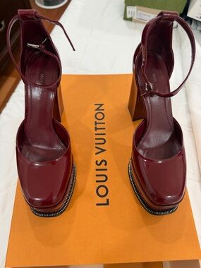 Louis Vuitton Burgundy Patent Leather Ankle-Strap Platform Heels